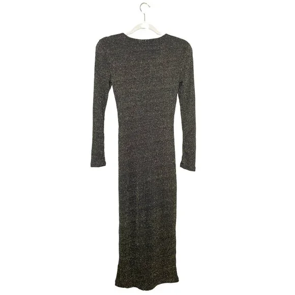 Bardot Romeo Lace Up Dress in Black Gold Metallic Midi Long Sleeve Size Small - Picture 6 of 9